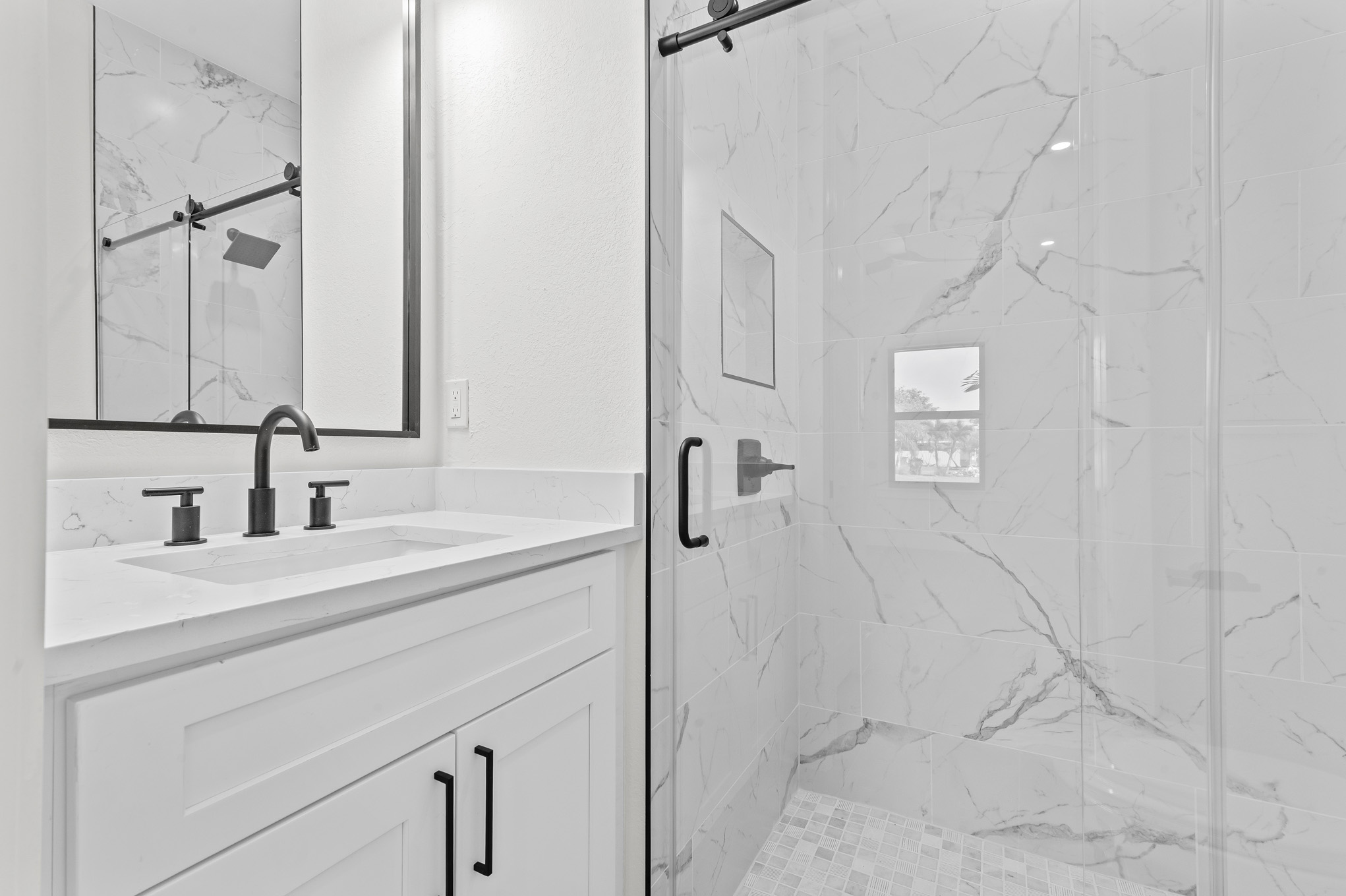 Bathroom vanity and shower