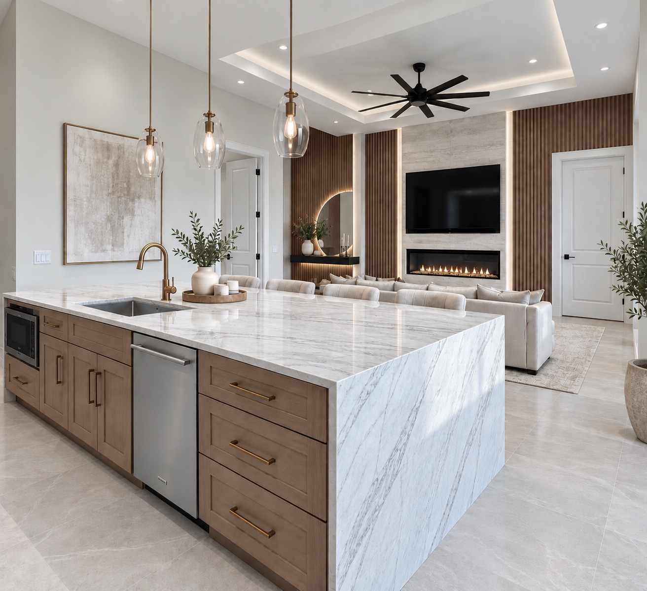 Casa Amore kitchen island opening to the great room